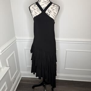 White House Black Market Women’s Midi Dress Medium Asymmetrical Tiered Halter